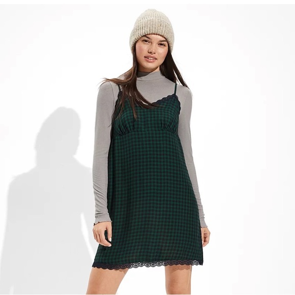 American Eagle Outfitters Dresses & Skirts - American Eagle Plaid Lace Slip Mini Dress